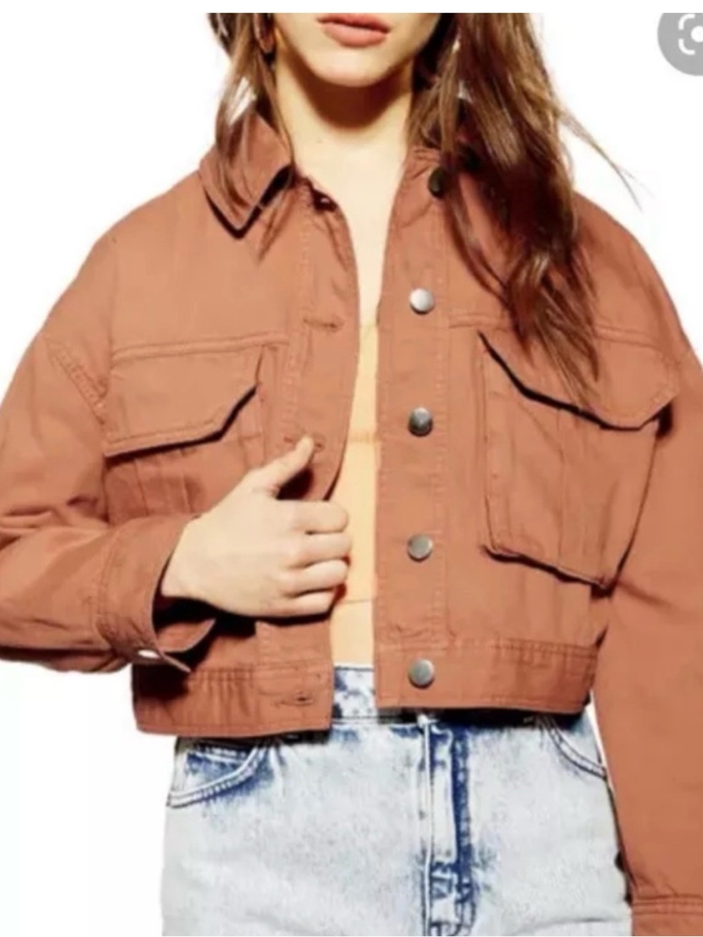 Top shop, clay colored denim jacket- Women Jackets & Coats